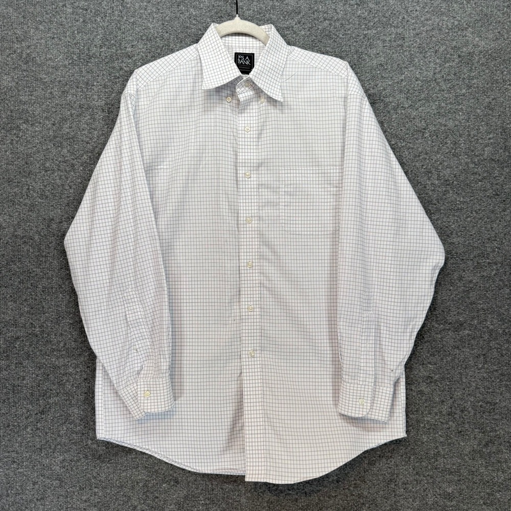 Jos A Bank Traveler Button Down Shirt Mens 16-33 White Check Traditional Fit
